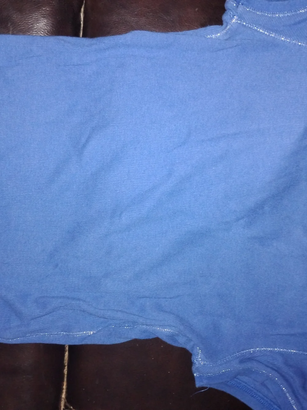 Justice Girls Blue Henley Top with Button Detail With Silver Glitter on All Hem